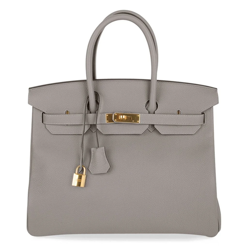 Calm Asphalt Grey Gentle Pebbled Grain Spacious Structured Hand Tote With Seamless Fine Stitching, Polished Golden Twist Lock Hardware And Matching Suspended Textured Tag Striped Metal Padlock Charm